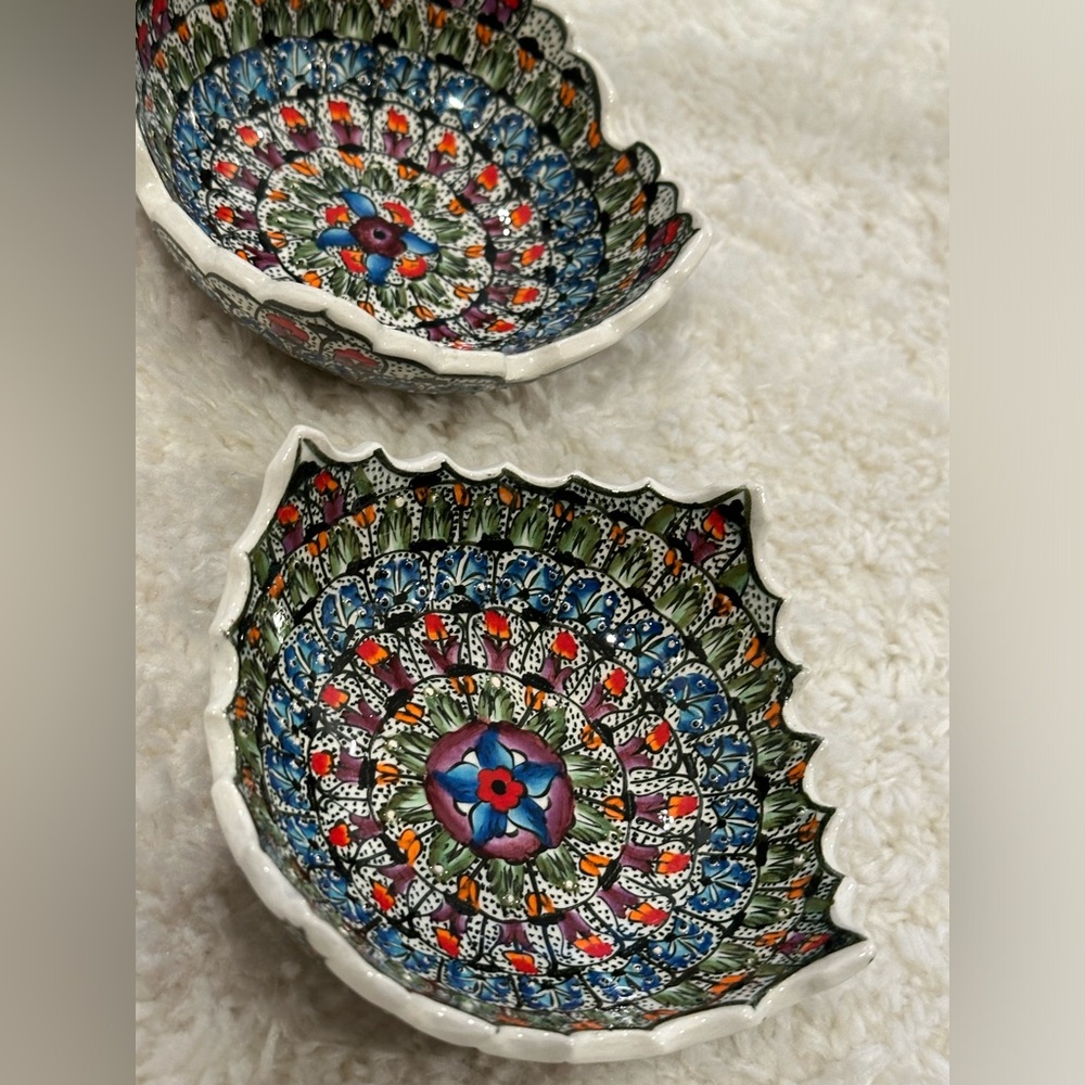 2 Turkish hand-painted ceramic trinket or ring Dishes